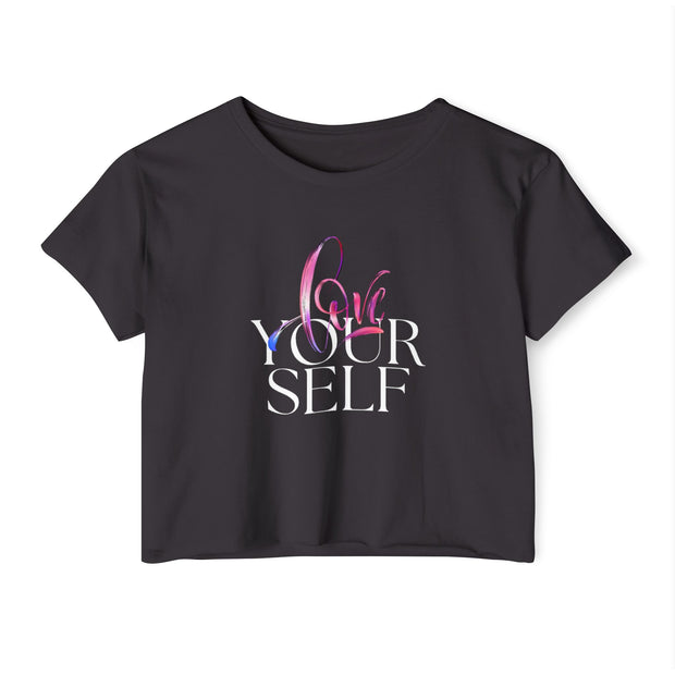 Women's crop top with love yourself text pattern