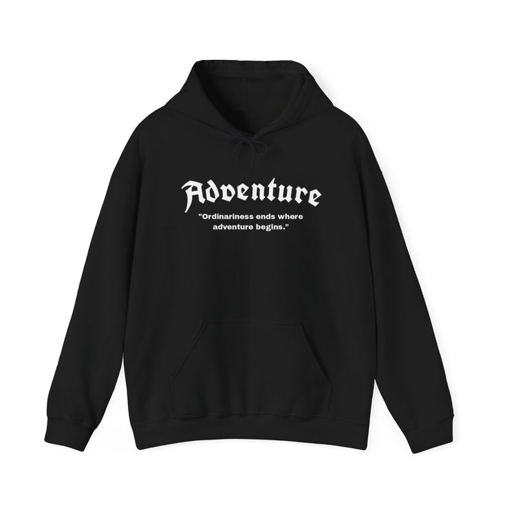 Unisex hoodie sweatshirt with adventure text pattern