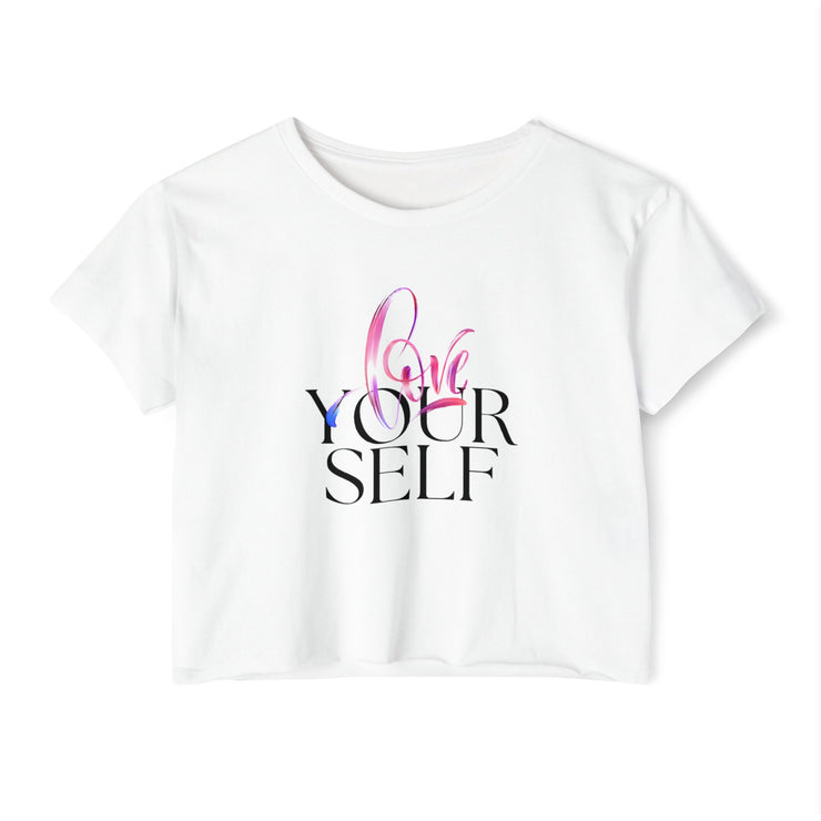 Women's crop top with love yourself text pattern