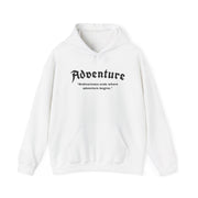 Unisex hoodie sweatshirt with adventure text pattern