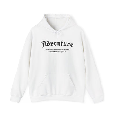 Unisex hoodie sweatshirt with adventure text pattern