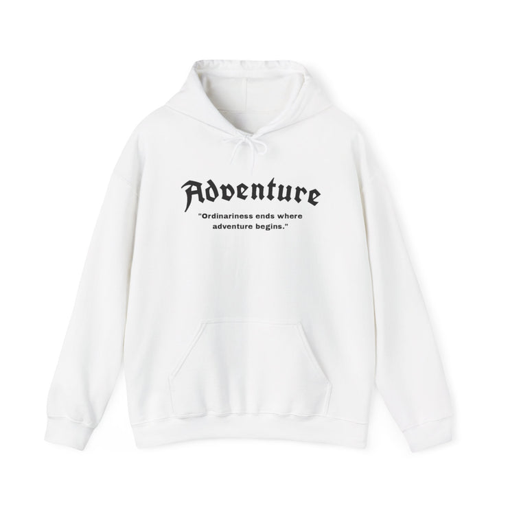 Unisex hoodie sweatshirt with adventure text pattern