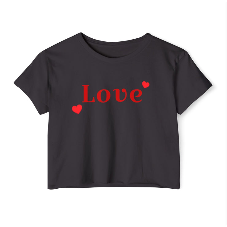 Love text patterned women's crop top