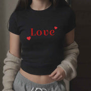 Love text patterned women's crop top