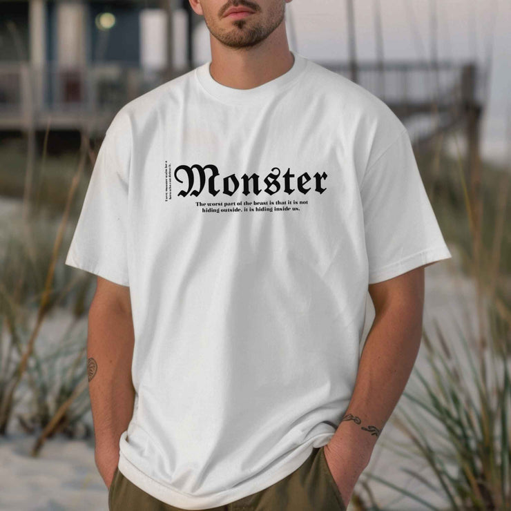 Men's t-shirt with monster text pattern