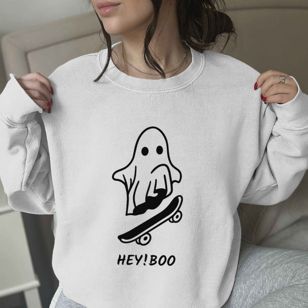 Hey! Boo skateboarder ghost patterned unisex sweatshirt